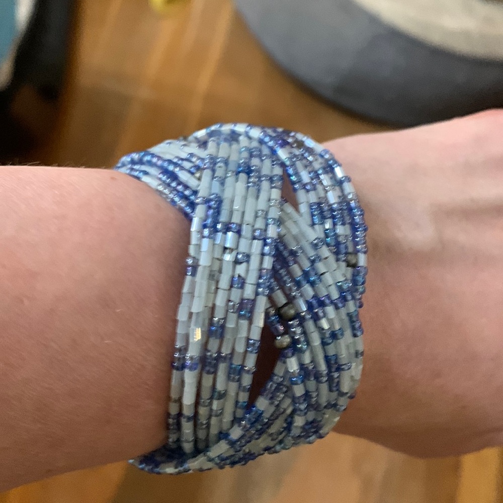 Blue Beaded Cuff Bracelet